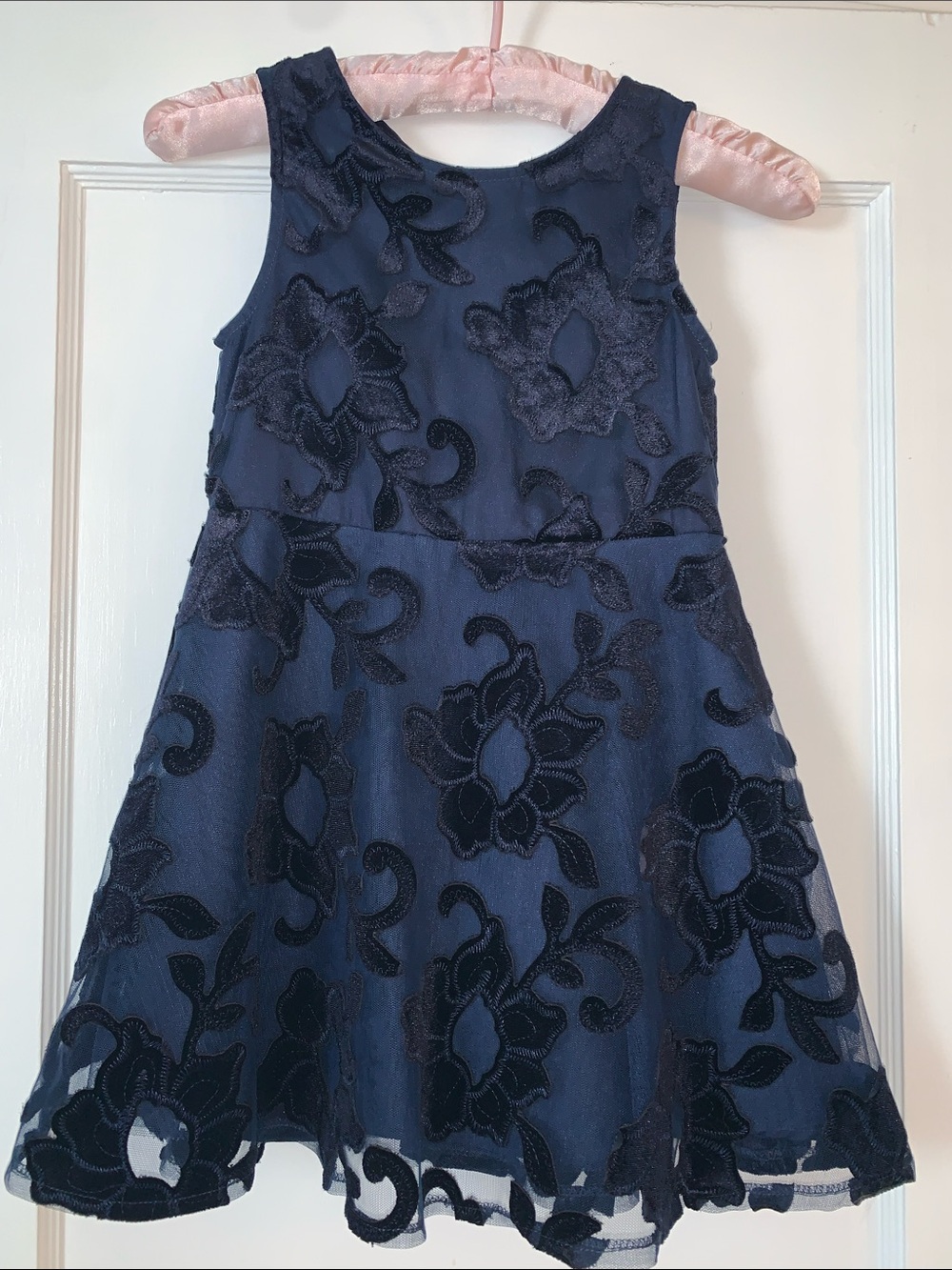 Children’s Place 5 Navy Blue Velvet Overlay Dress EUC